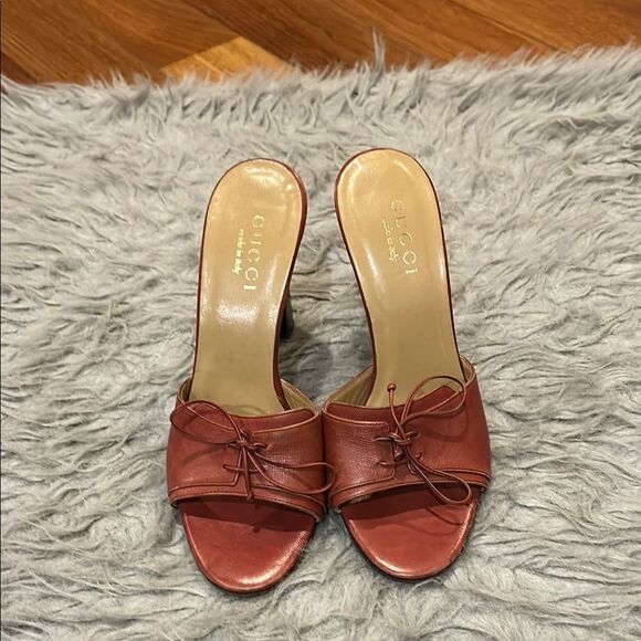 Gucci authentic blondie red and brown tie slip on heel - Picture 1 of 12